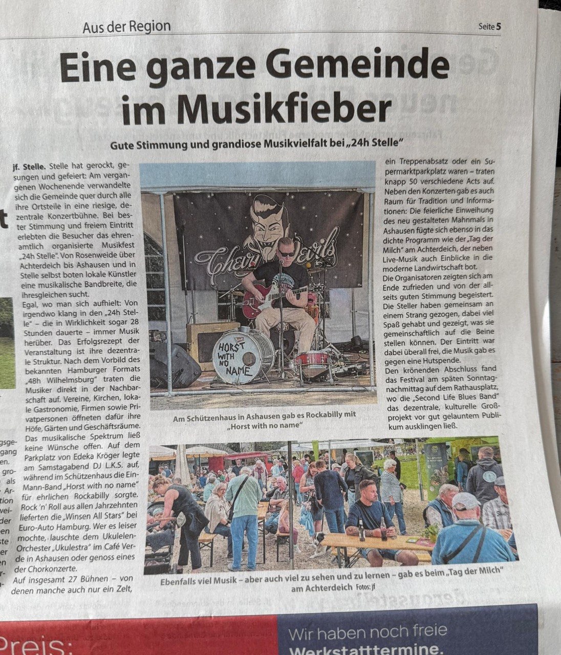 Zeitungsartikel: Eine ganze Gemeinde im Musikfieber - 24h Stelle mit Second Life Bluesband